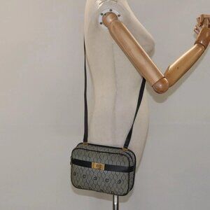 Christian Dior Honeycomb Canvas Shoulder Bag Gold Navy Auth